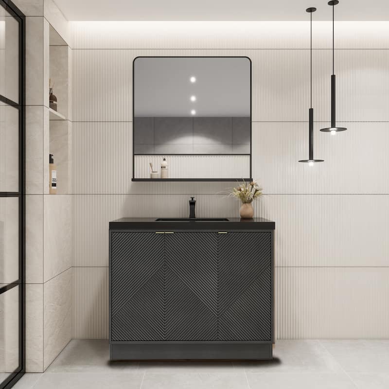 Milano 42" Freestanding (L) Bathroom Vanity with Black Acrylic Sink - 41.73" x 19.49" x 35.46'' - Black