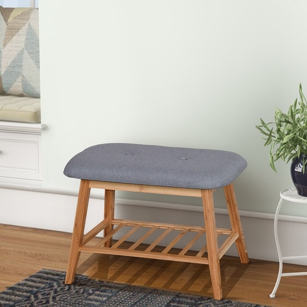 Grey bamboo store shoe rack