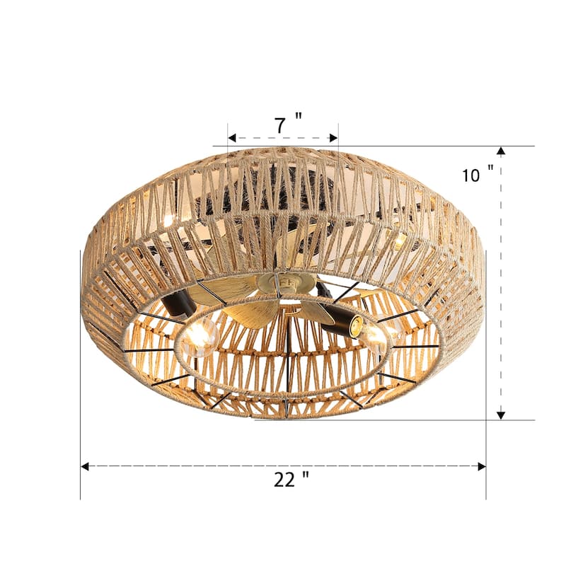 22 Inch Matte Black DC Motor Ceiling Fan with Remote - 6 Speeds, Timer, Light Kit, Reversible ABS Fan Blades - Matte Black