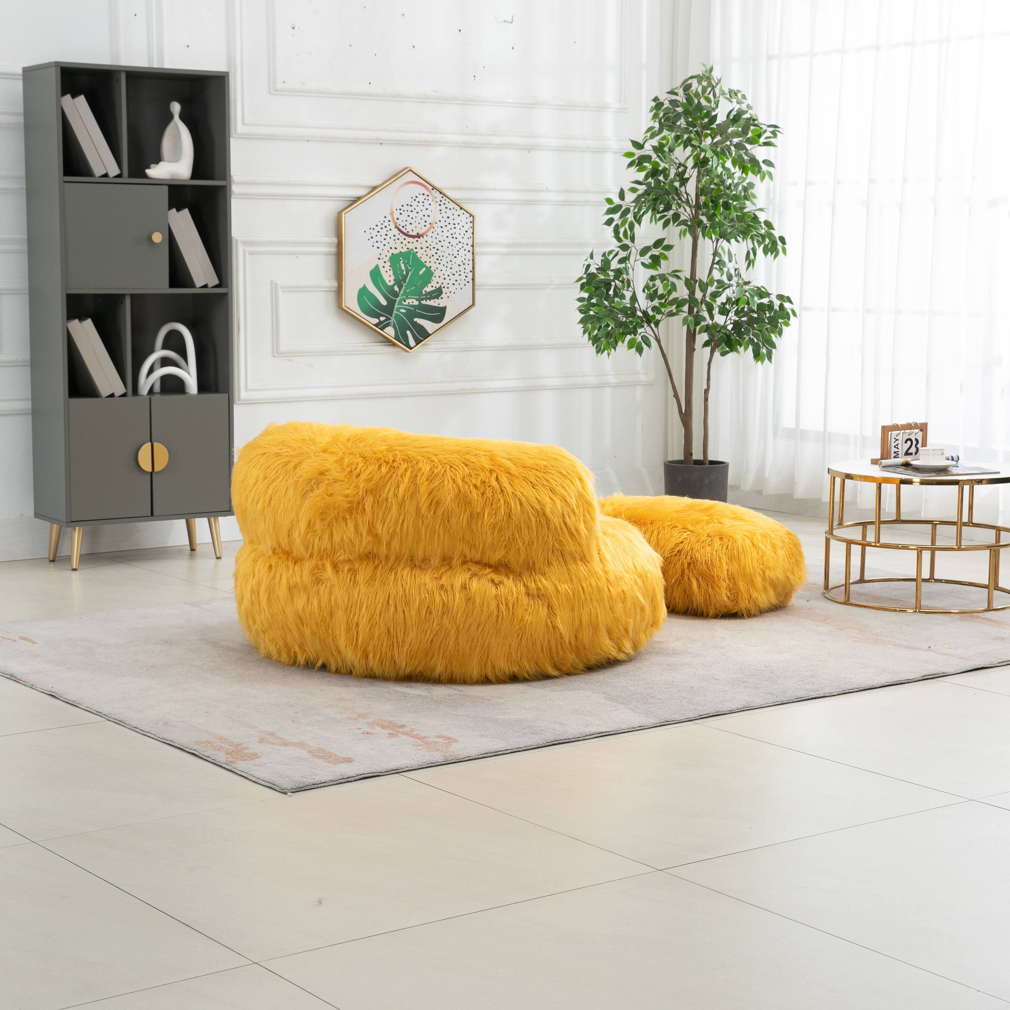 Bean Bag Chair Faux fur Lazy Sofa /Footstool Durable Comfort Lounger