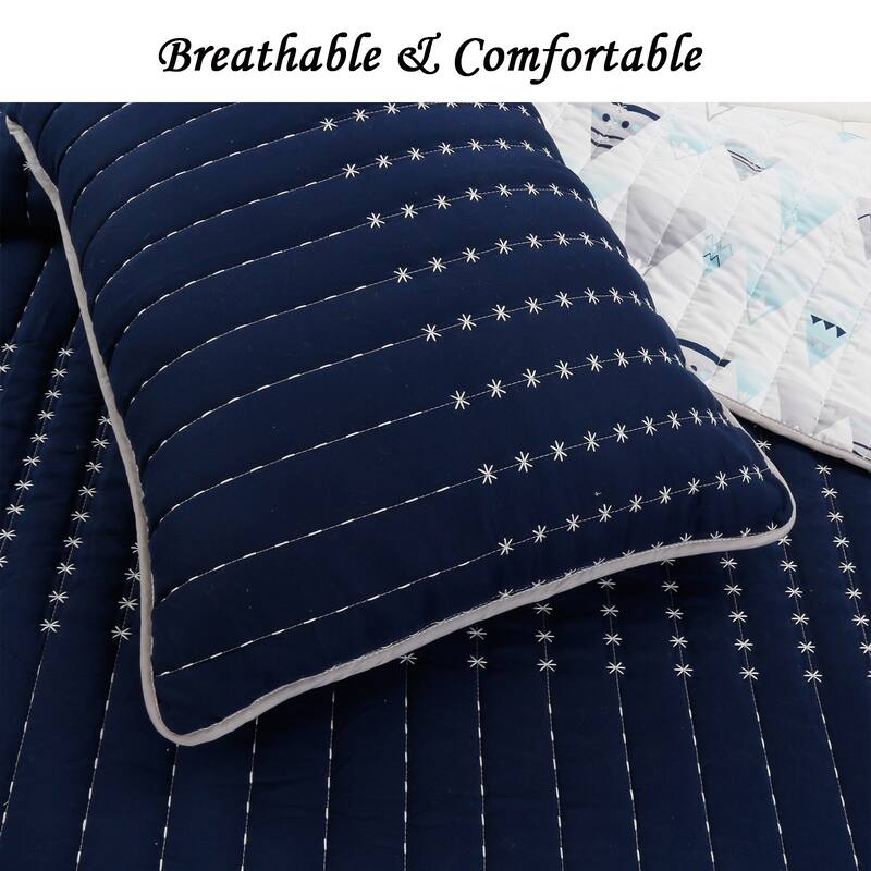 Cozy Line Stripe Summit Blues Snowy Mountains Polyester Quilt Bedding Set