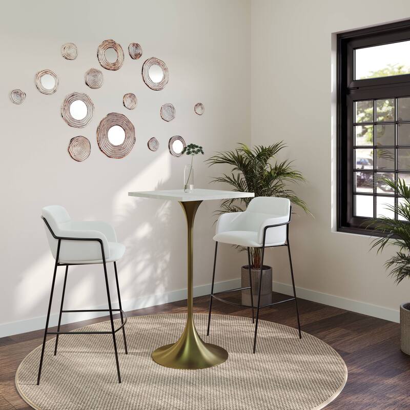 Verve 43 in. Tall Bar Height Dining Table Square MDF Wood Tabletop in Gold Stainless Steel Pedestal Base Accent Bar Table