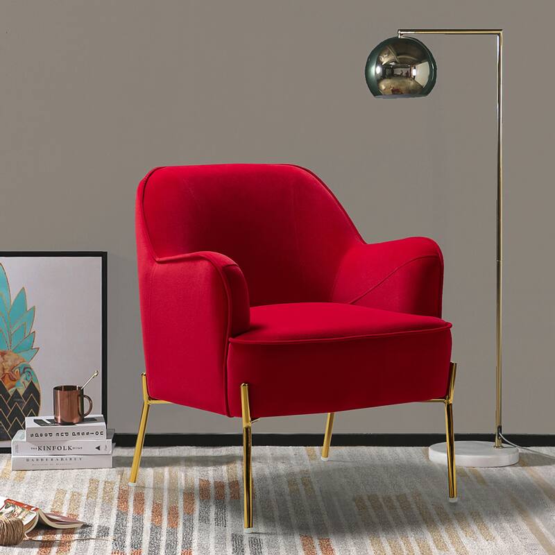 Barbara Modern Velvet Accent Chair for Bedroom with Metal Legs by HULALA HOME - RED