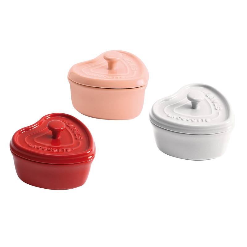 Staub Ceramic 3-pc Mini Heart Cocotte Set - Cherry, Pink, White - Multi - Multi - 3-pc