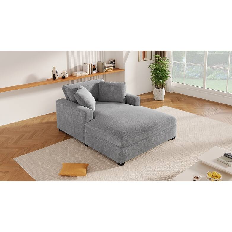 Gray Modern 53.5" Chaise Lounge Chair with Solid Wood Legs and Pillows for Living Room