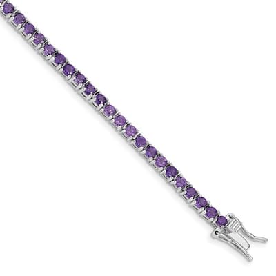 Curata 925 Sterling Silver Polished Box Catch Closure Amethyst Bracelet 7 Inch Box Clasp