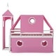 preview thumbnail 18 of 23, Twin Size Loft Bed with Windows and Tent, House Loft Bed with Safety Guardrail, Wooden Loft Bed Frame with Ladder and Slide