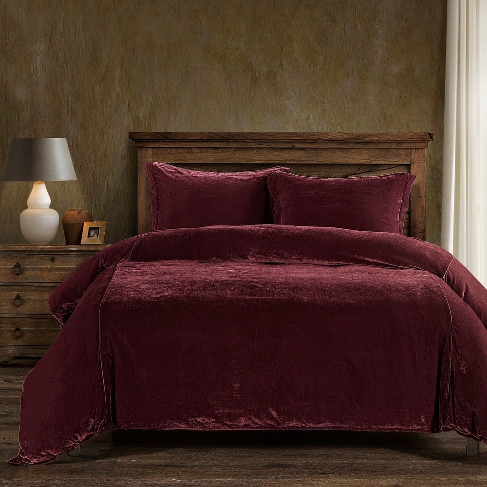 HiEnd Accents Stella Faux Silk Velvet Romantic Western 3 Piece Duvet Cover Set