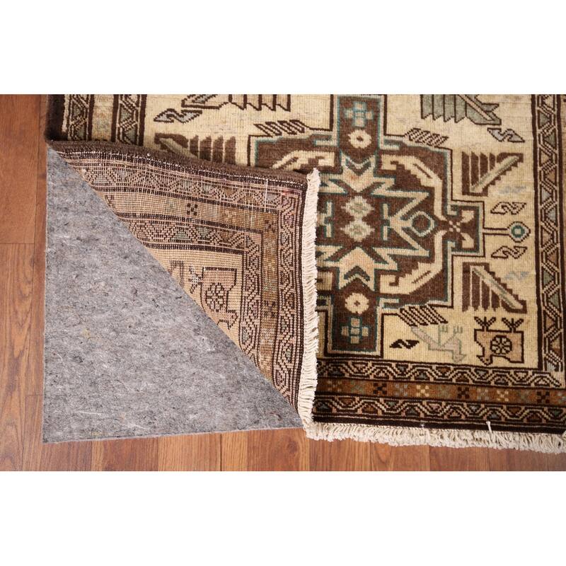 Beige Ardebil Vintage Persian Runner Rug Handmade Tribal Wool Carpet - 2'10" x 9'5"