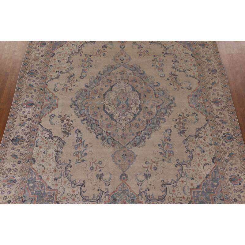 Tabriz Persian Vintage Area Rug Handmade Wool Carpet - 9'7" x 12'7"