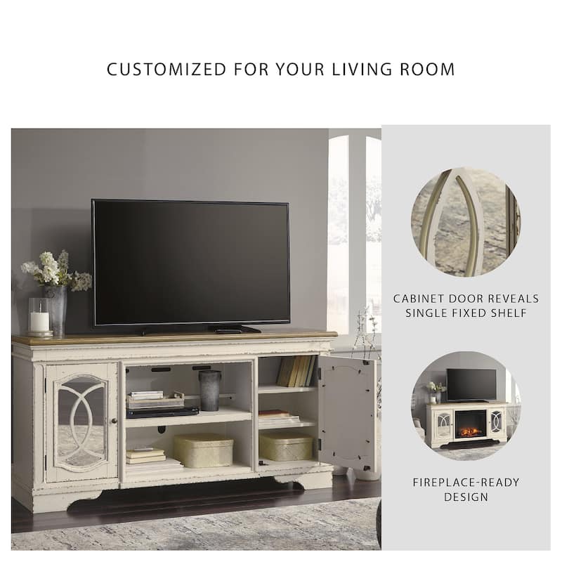 Realyn Casual Extra Large TV Stand w/Fireplace Option Chipped White