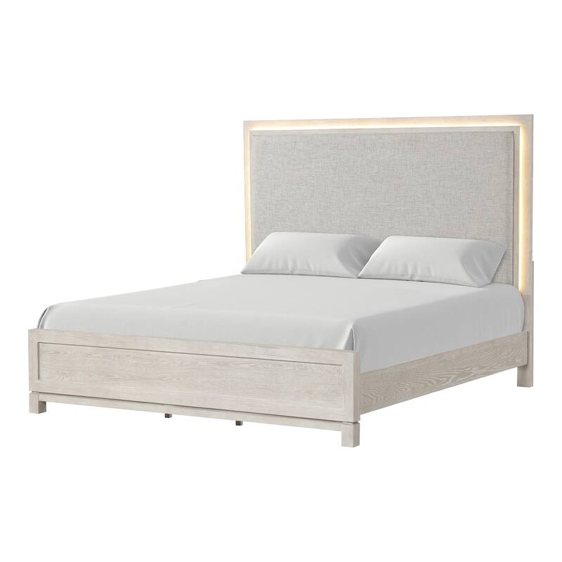 Furniture of America Nansice 6-Piece Weathered Grey Wood Panel Bedroom Set with LED Headboard