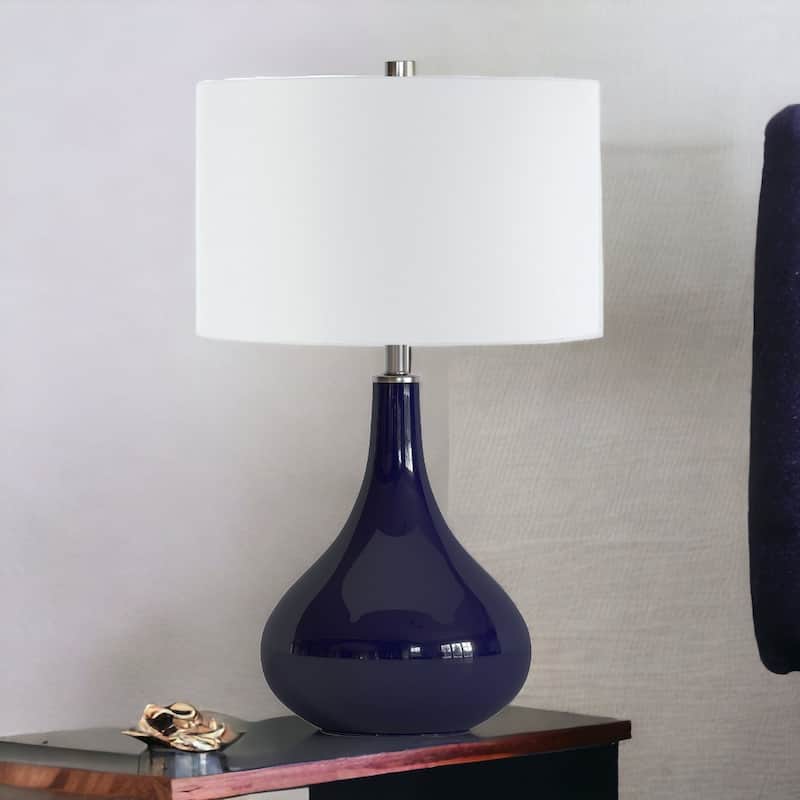 25" Glass Gourd Table Lamp with White Drum Shade - 15" x 15" x 25.5"