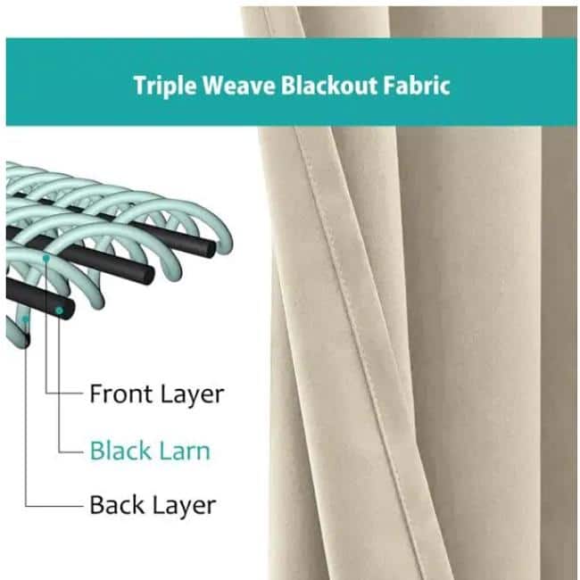 Pro Space Beige Blackout Curtains with Grommet Top，2 Panel - 34 in. W x 95 in. L