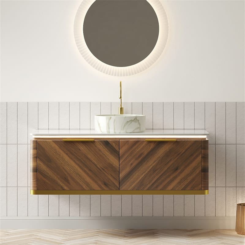 48" Floating Vanity with Smart Sensor Light, Stone Top and Vessel Sink