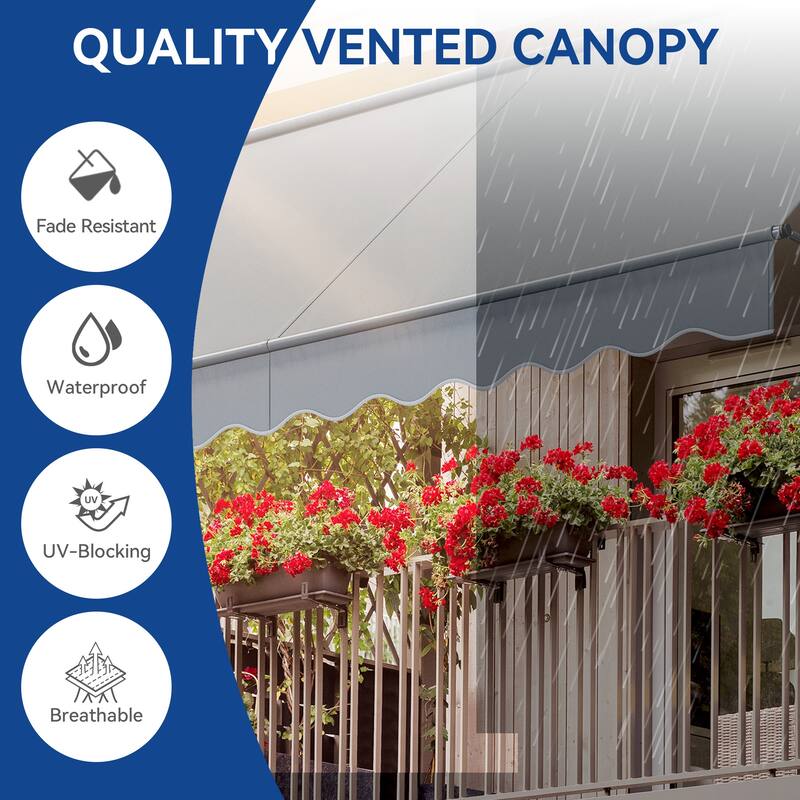 Mosis 13' x 4' Manual Retractable Awning, Non-Screw Freestanding Patio Sun Shade Shelter with Support Pole Stand