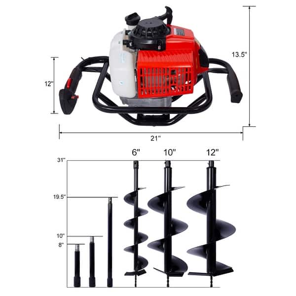 63cc Gas-Powered 2-Stroke 2.7HP Post Hole Digger with Drill Bits - Bed ...