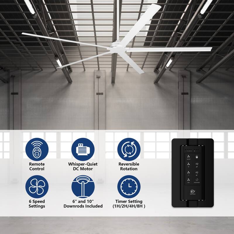 84" Modern White Aluminum 5-Blade Large Commercial Ceiling Fan without Light