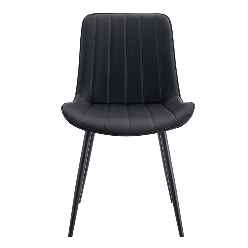 Dining Chair Set of 4 PU Extended Seating with Black Metal Legs