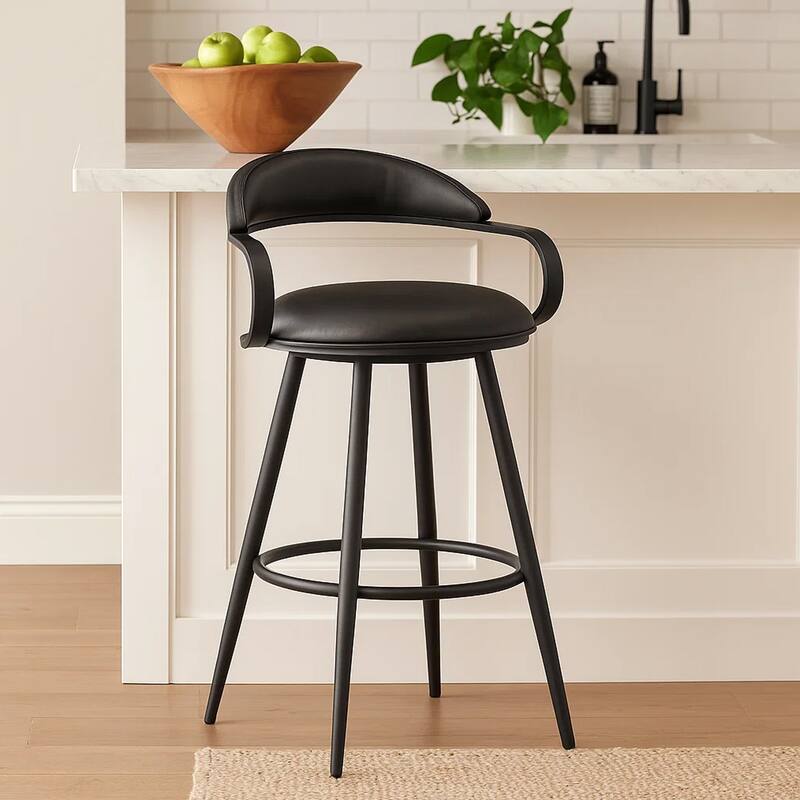 Gargy Swivel Counter Stool Chair, Floating Back, Black Faux Leather