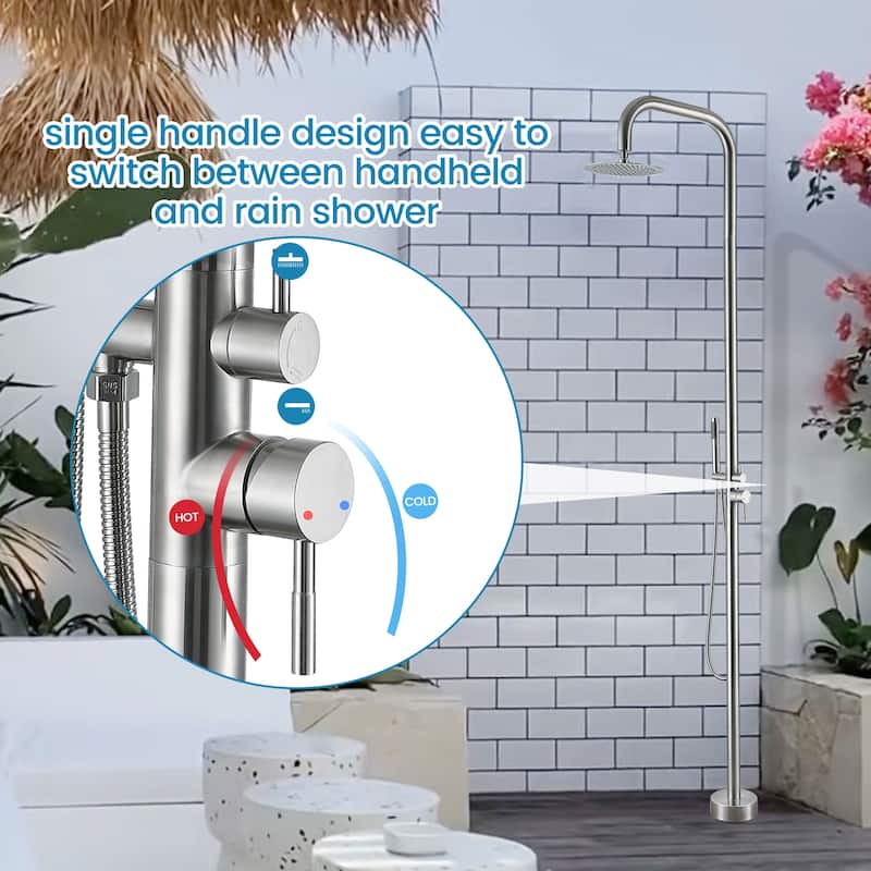 88" H Rbrohant Freestanding Stainless Steel Outdoor Shower