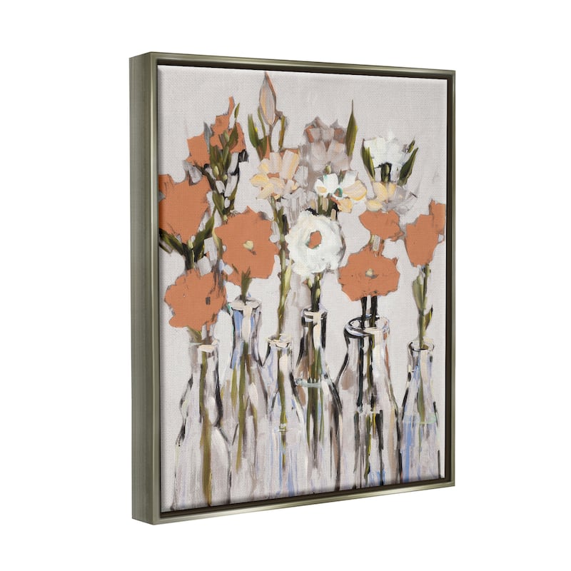 Stupell Modern Flower Vases Painting Framed Floater Canvas Wall Art ...