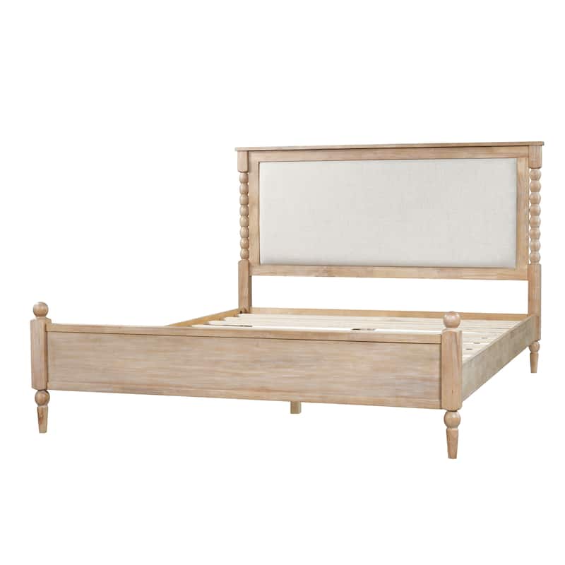 Christopher Knight Home - Traditional Wooden Platform Bed with Upholstered Headboard and Spindle Accent Design