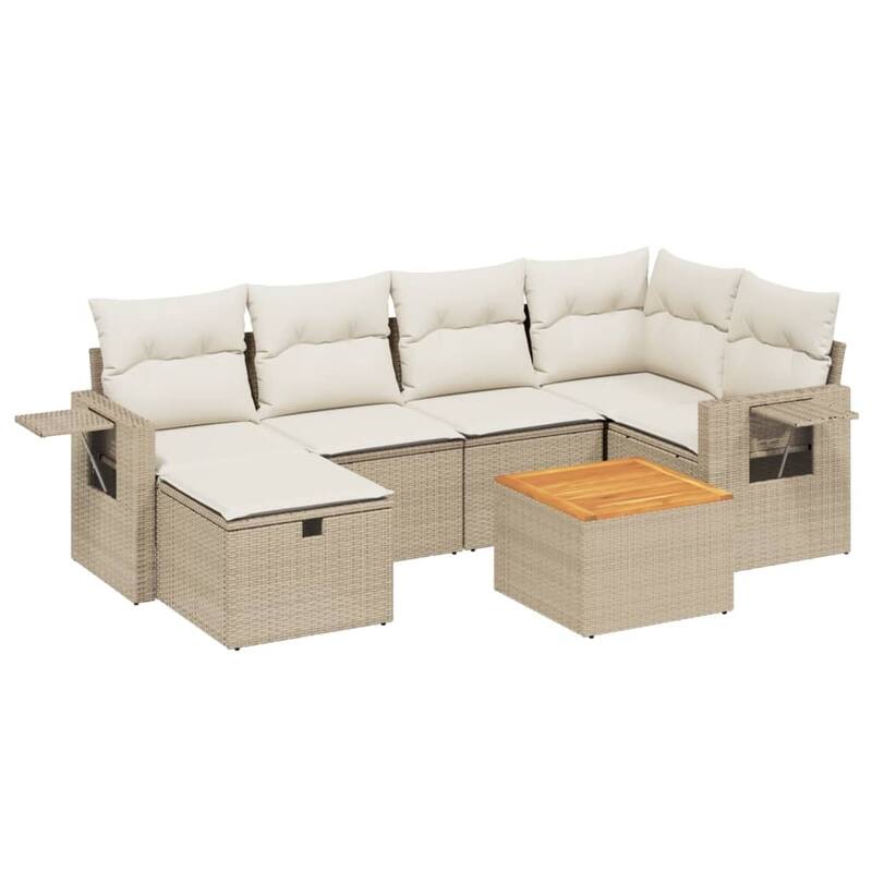 vidaXL Patio Sofa Set with Cushions Outdoor Furniture 7 Piece Poly Rattan