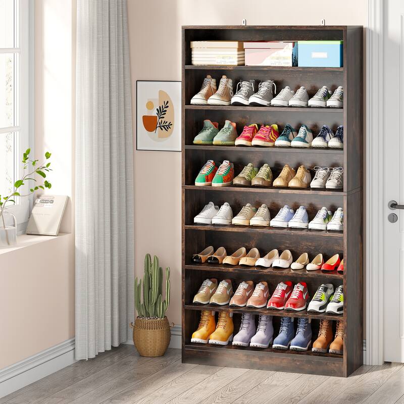 Shoe Cabinet Narrow High Shoe Cabinet with Open Storage for Entryway, White