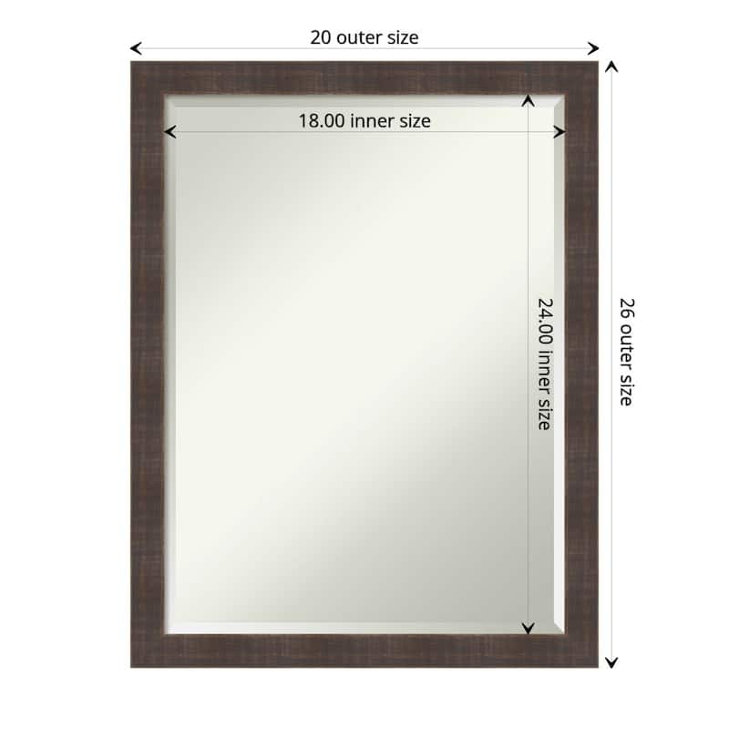 Beveled Wood Wall Mirror - Whiskey Brown Rustic Frame - Outer Size: 20 x 26 in