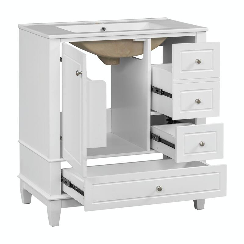 30" Bathroom Vanity with Sink, Soft-Close Door, One Door with Shelf & Three Drawers