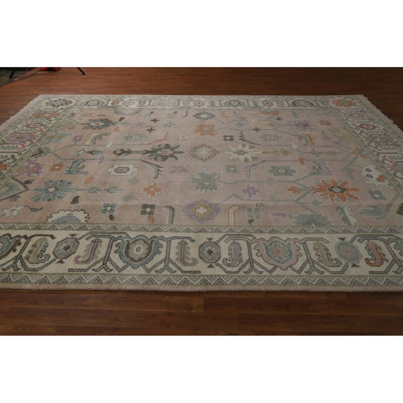 Hand Knotted Oriental 100% Wool Carpet Transitional All-Over Brown Oushak Area Rug - 11' 9'' X 8' 11''