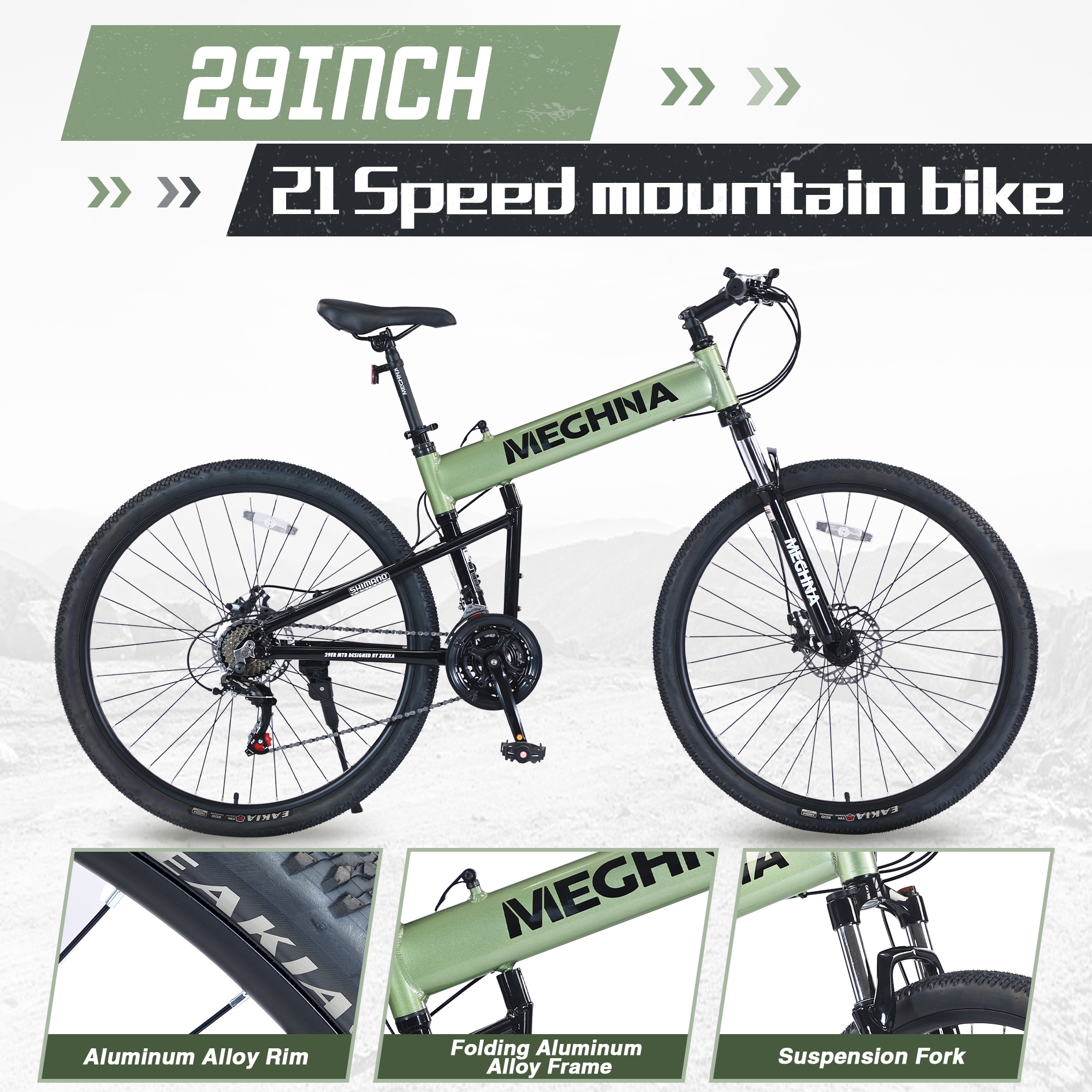 29 Folding Mountain Bike Aluminium Alloy Frame 21Speed Mountain Bike Blue