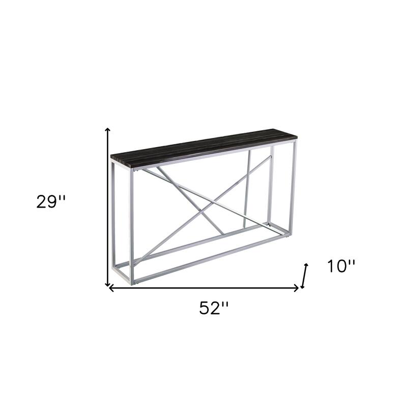 Faux Marble Rectangular Console Table with Gold - 52” L x 10” W x 29” H