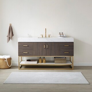 Toledo 60" Single Vanity in Dark Walnut with Stone Sink Top