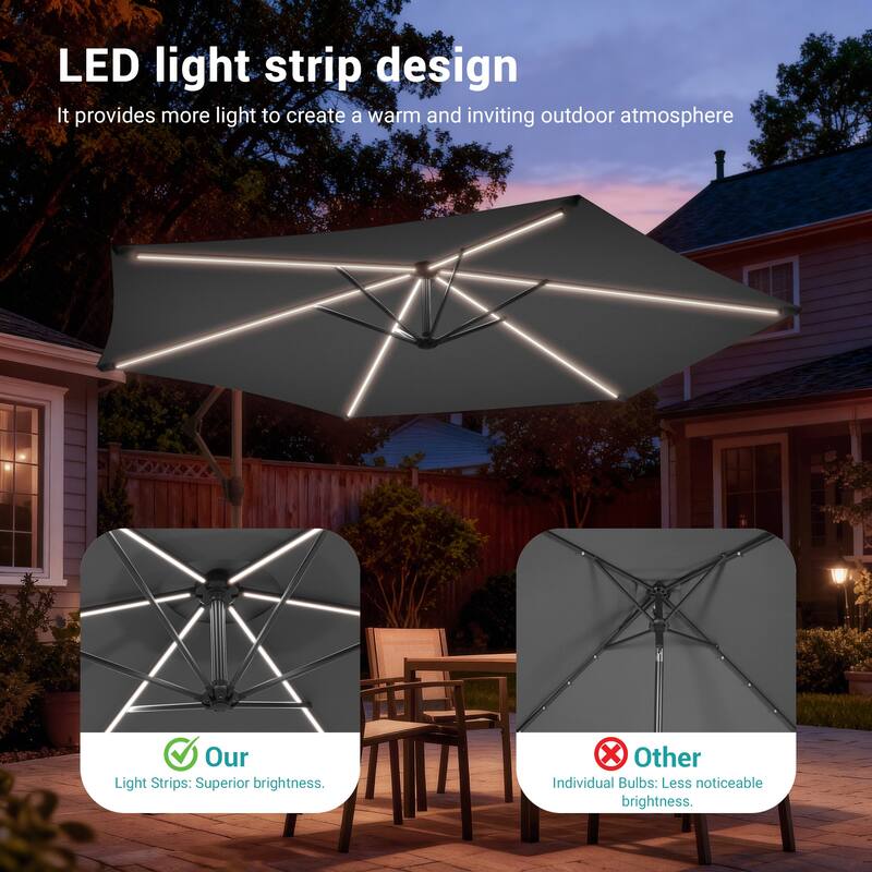 Sonkuki Outdoor 10FT LED lighted Patio Offset umbrella for Garden