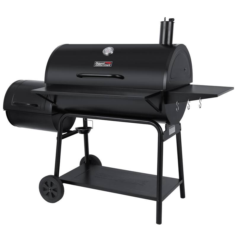 Royal Gourmet Charcoal Barrel Grill with Offset Smoker, Black