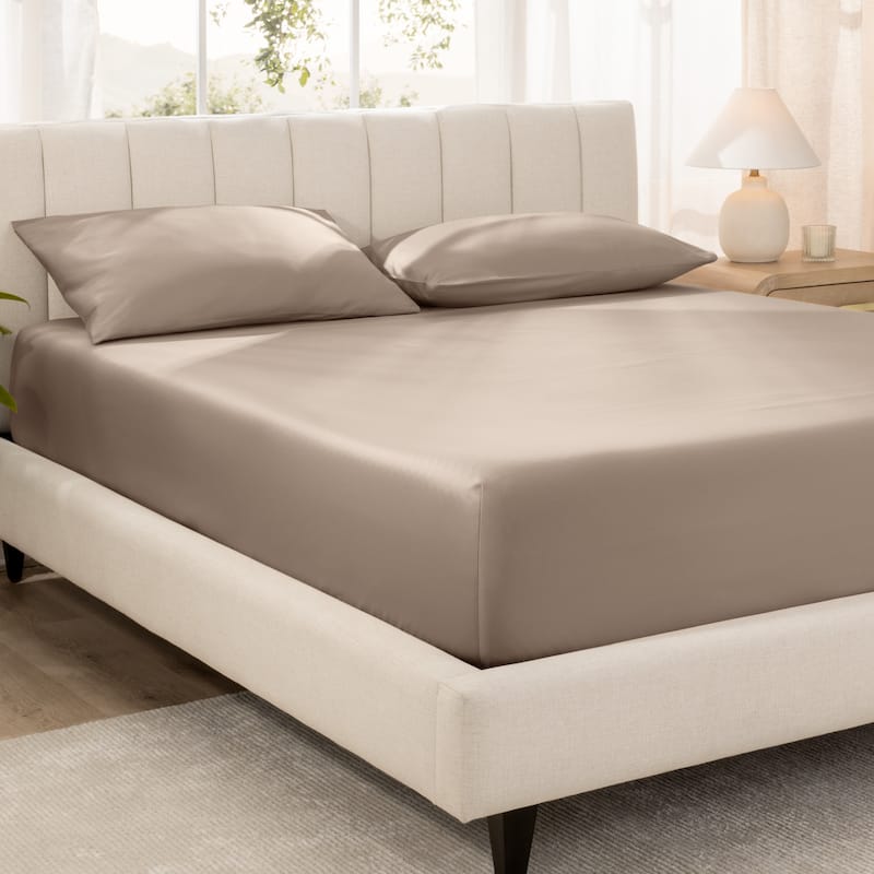 Bare Home Organic Cotton Fitted Sheet - Smoth Sateen Weave - Queen - Taupe