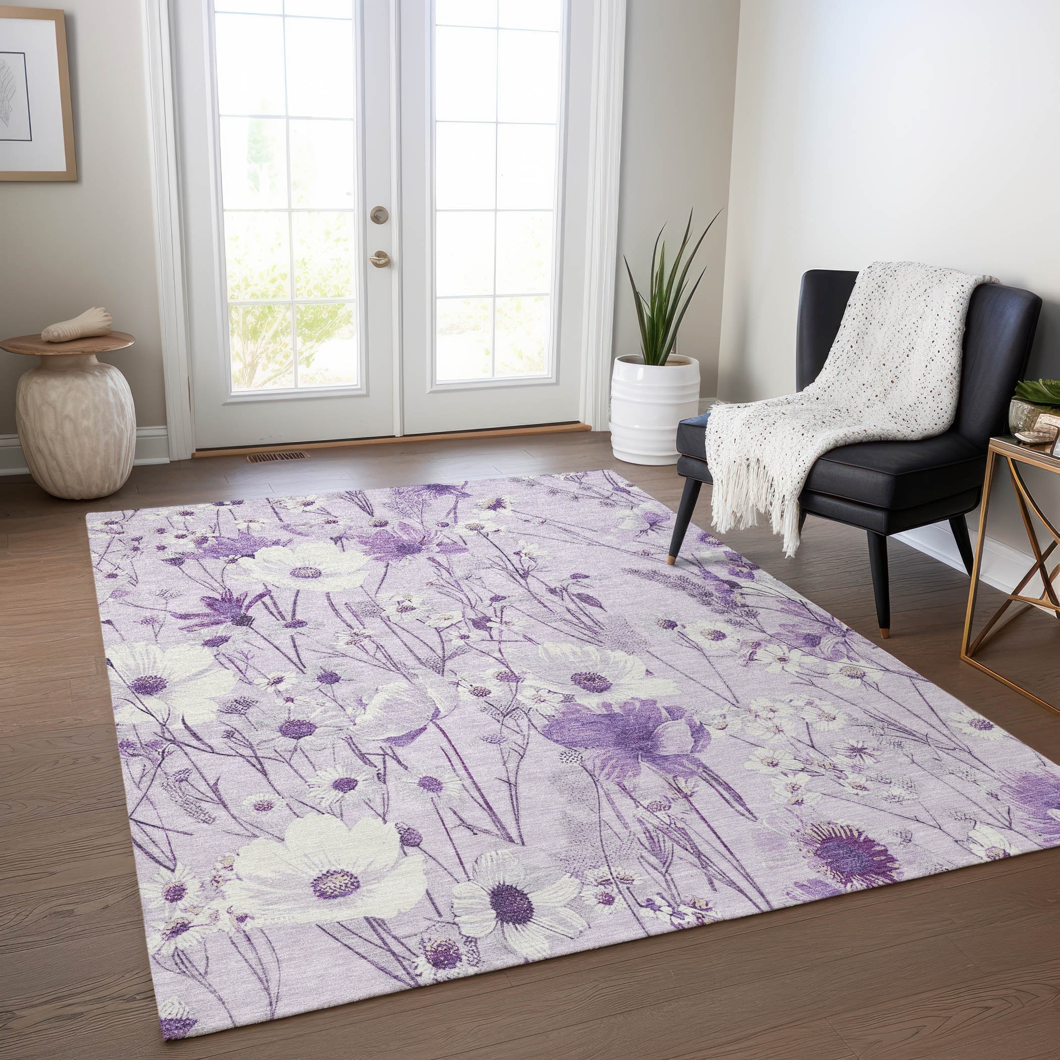 Machine Washable Indoor/ Outdoor Floral Garden Chantille Rug