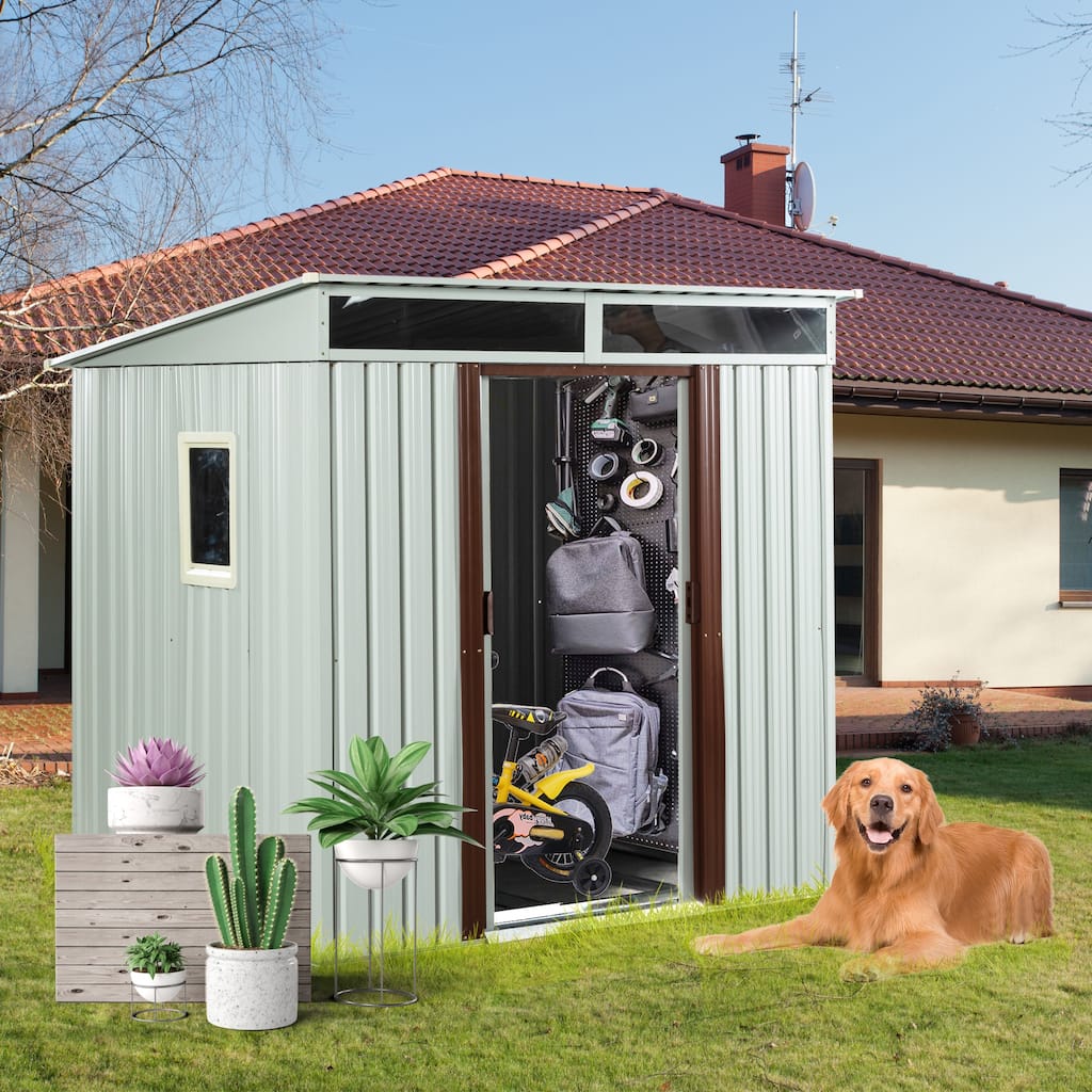 GDF Studio - Ardent Outdoor Metal Storage Shed with Window and Metal Foundation