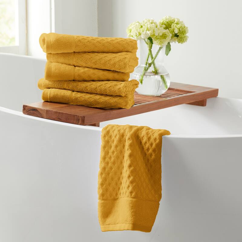 Linery & Co. Cotton Diamond Waffle Texture Bath Towels - Hand Towel (Pack of 6) - Marigold