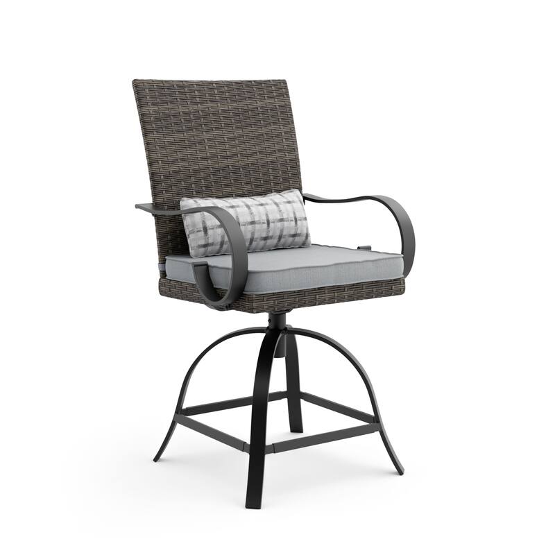 Mason 3-Piece Outdoor Patio Counter Height Firepit Bistro Dining Set with Swivel Chairs & Cushions - N/A