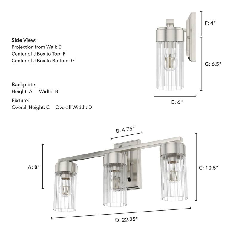 Hunter Gatz Ribbed Glass Vanity Wall Light - Bathroom - Glam, Fluted Glass - Damp Rated!