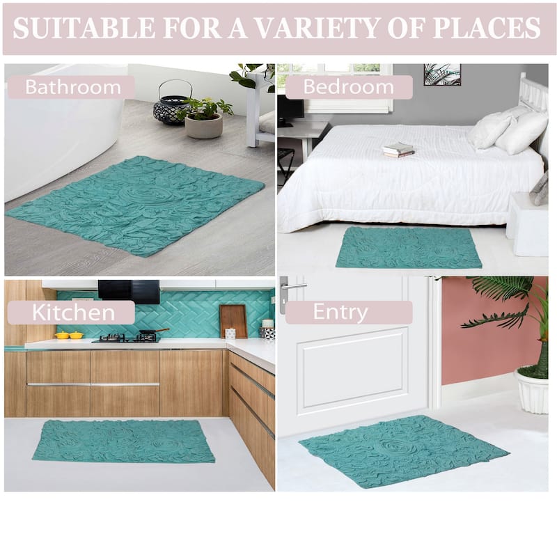 Bell Flower Bathroom Rug, Cotton Soft, Water Absorbent Bath Rug, Non Slip Shower Rug Machine Washable 24"x40" Rectangle