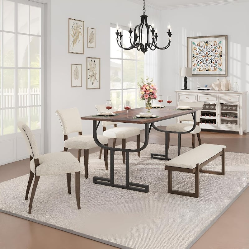 71 Inch Large Rectangular Dining Table for 4-6 People, Industrial Kitchen Table