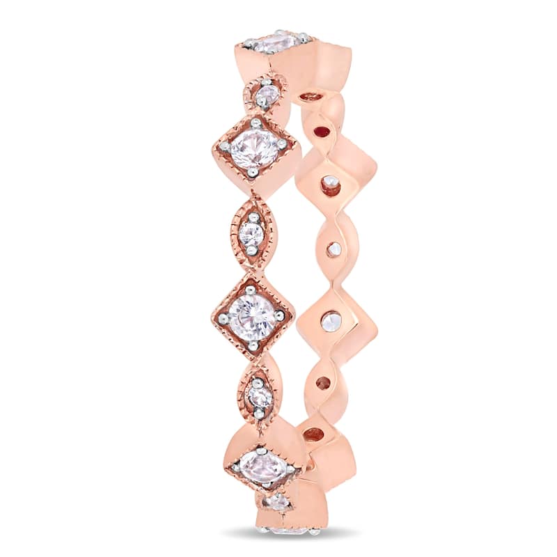Miadora 5/8ct TGW Created White Sapphire Anniversary Ring in 10k Rose Gold