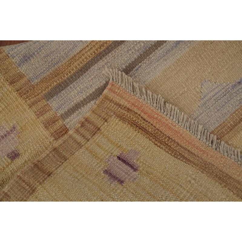 Hand Woven Oriental 100% Wool Carpet Southwestern Tribal Multi-Colored Kilim Runner Rug - 11' 10'' X 2' 7''