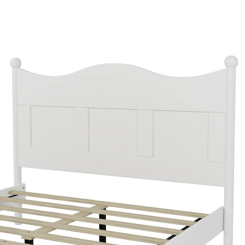 Elegant Queen Size Wood Platform Bed with Wooden Slat Support
