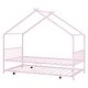 preview thumbnail 5 of 13, Pink Twin Size Metal House Bed with Trundle & Roof