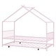 preview thumbnail 5 of 13, Pink Twin Size Metal House Bed with Trundle and Roof for Kids, Boys and Girls, Bedroom